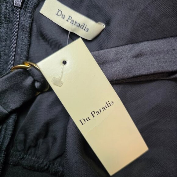 NWT Du Paradis Long Sleeve Deep V Ruched Dress Black - Picture 10 of 11